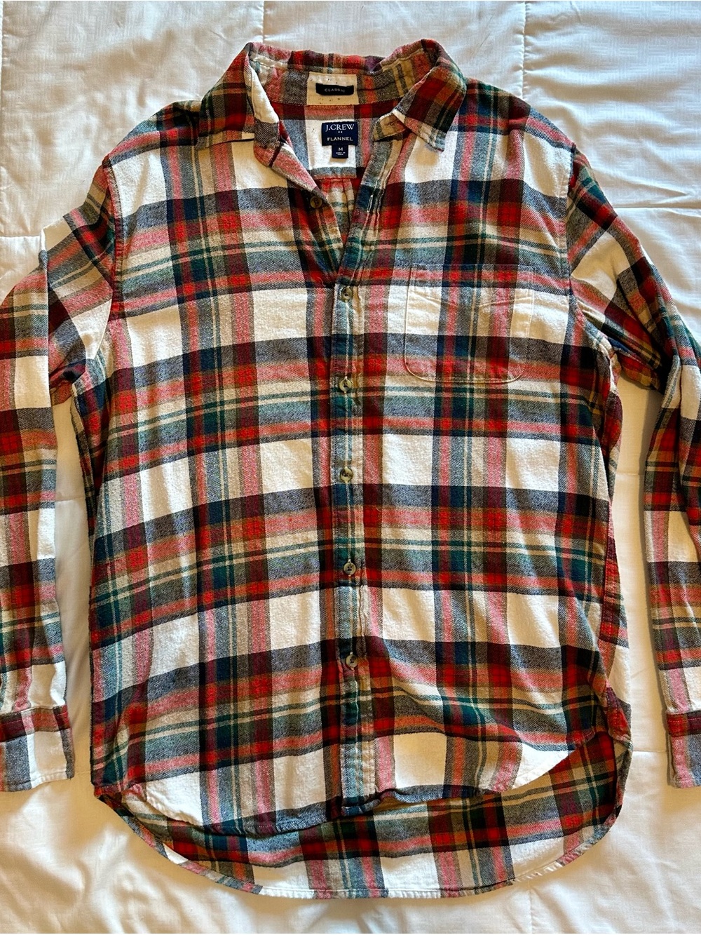 J. Crew Cream, Red & Green Plaid Button-Up Shirt